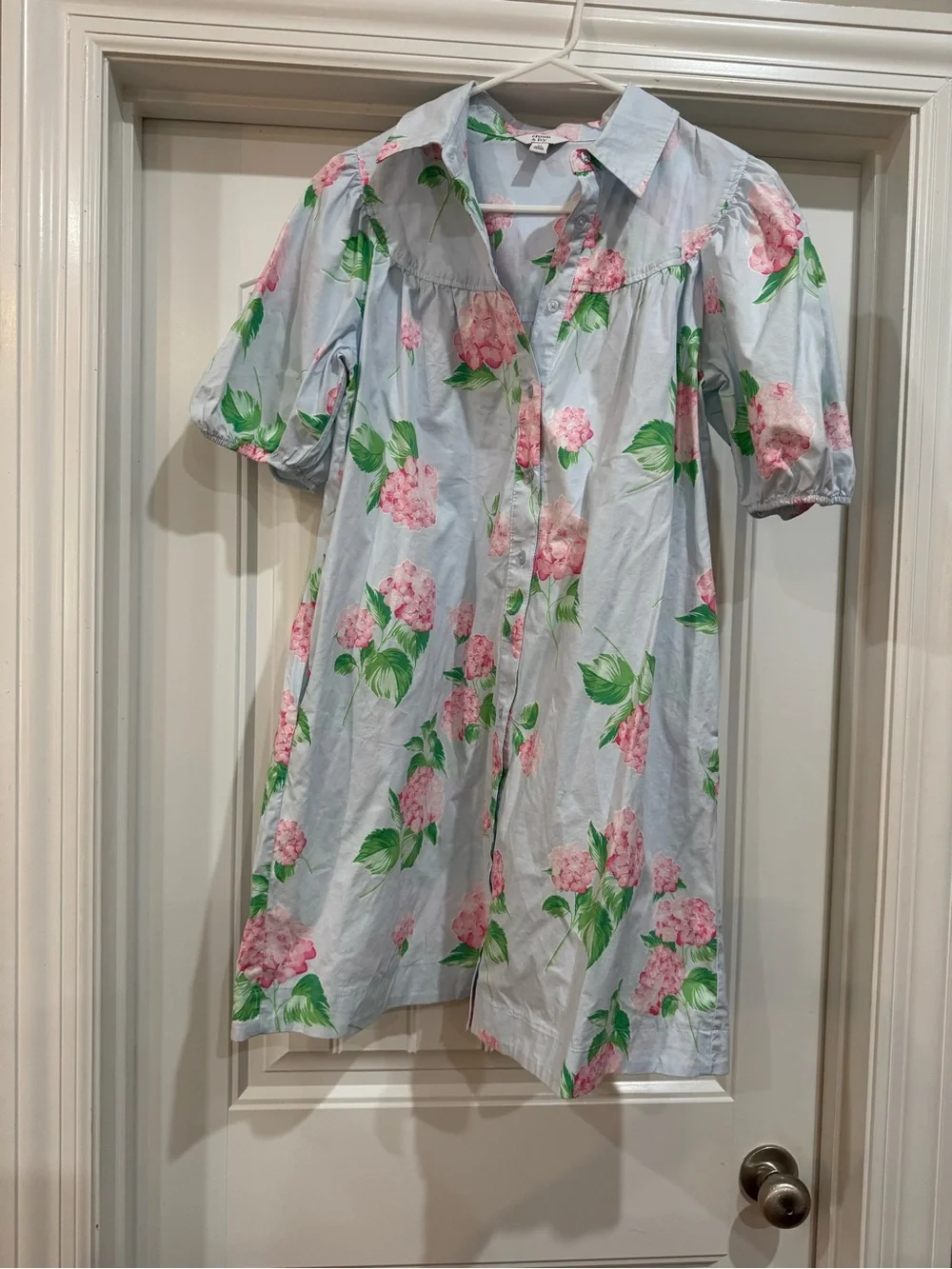 crown & ivy Light Blue Floral Button-Front Dress with Pink Hydrangeas - Picture 1 of 3